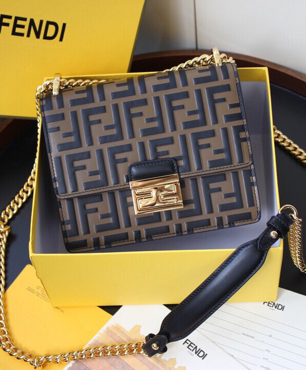 Fendi Kan I Small Leather Bag 8M0417 Coffee